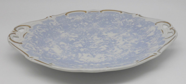 Weimar Porzellan Gebäckplatte rund 23,5x25,5 cm hellblau mit Goldrand