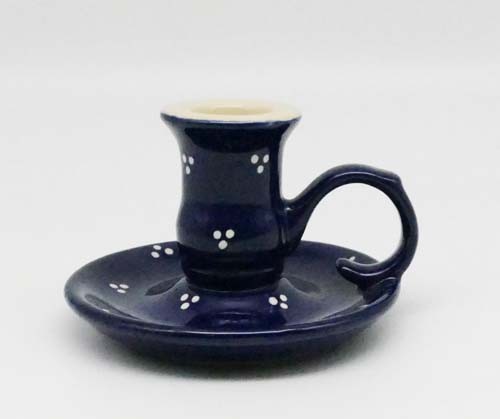 Keramik Kerzenleuchter für Stabkerzen 7 cm Rheinsberg blau-3 Punkt