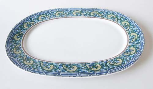 Mitterteich Form 2370 Platte oval 32x22 cm Randdekor Mosaik,blau,grün,gelb und braun