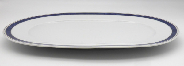 TCM Tchibo Servierplatte oval Randdekor blau-marmoriert und Silberrand 32 cm