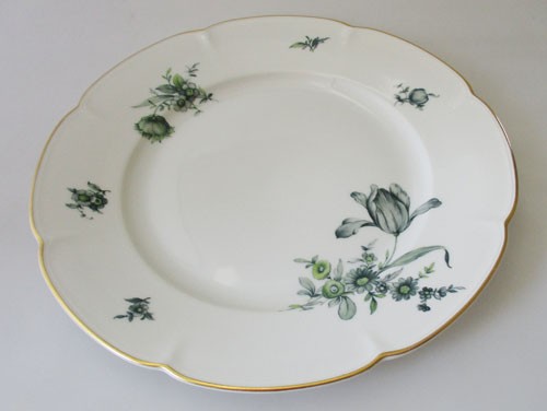 Königl. pr.Tettau Speiseteller 25 cm grüne Blumen mit Goldrand
