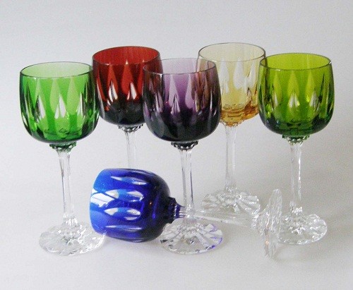 6 Römer Kristall Überfangrömer Keilschliff 17 cm verschiedene Farben