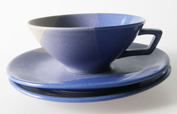 Blaue Keramik Teegedeck 3teilig