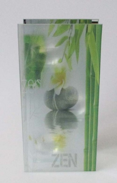 Glas Teelichthalter Zen Dekor Bambus Wasser Steine Blüte H 26 cm