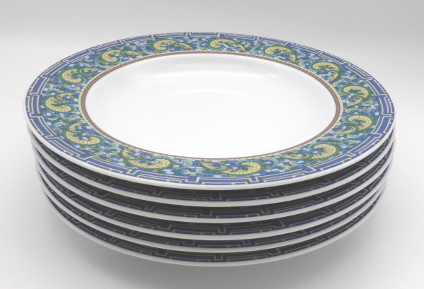 Mitterteich Form 2370 Set 6 Suppenteller Ø 23 cm Dekor Mosaik,blau,grün,gelb und braun, gebraucht