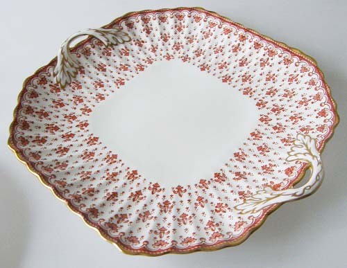 Spode Fleur De Lys rot Gebäckplatte mit Griffen 26,5 x 23,5 cm