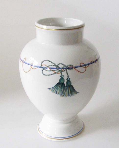 Villeroy &amp; Boch Verdi Vase, hoch weiss mit blauen Quastendekor und Goldrand 20 cm