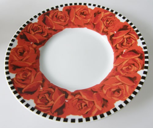 Dibbern rote Rosen schwarz weiss Untertasse 14,5 cm