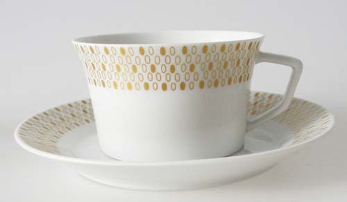 Fürstenberg Teetasse mit Untertasse Dekor Gold mit kleinen Punkten und Ringen 02613