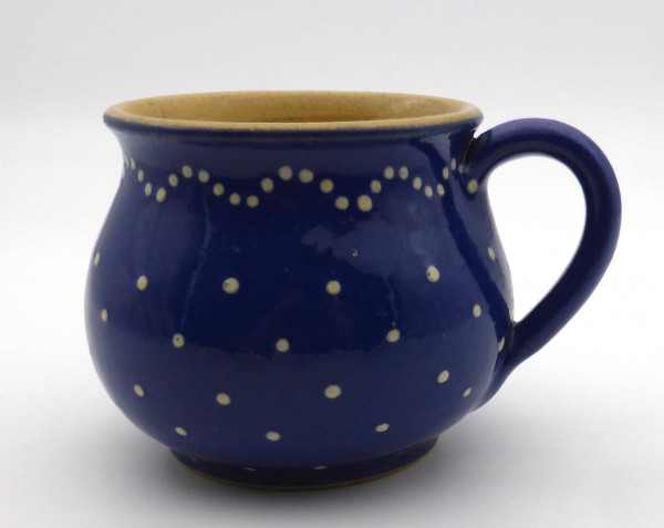 Keramik blau mit weissen Punkten Tasse / Becher Höhe 8 cm