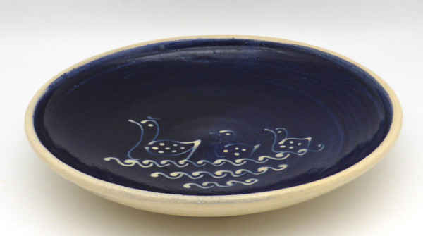 Keramik Kinderteller Ø 19 cm blau Entenfamilie getöpfert handbemalt