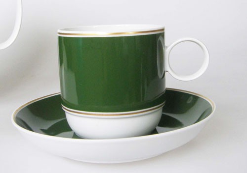 Rosenthal Duo Tonic olivgrün, goldrand Kaffeetasse mit Untertasse