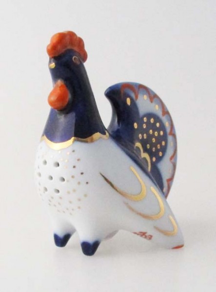 Lomonosov Salzstreuer Hahn Höhe 10 cm Blau Gold Orange