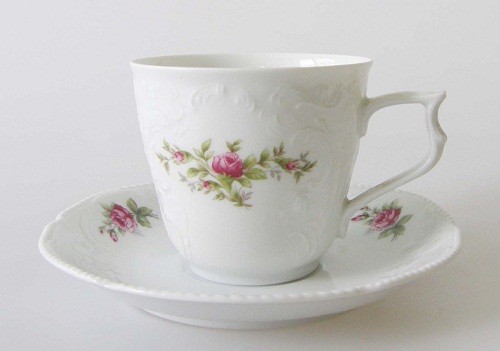 Rosenthal Sanssouci weiß Pfingstrose Kaffeetasse mit Untertasse