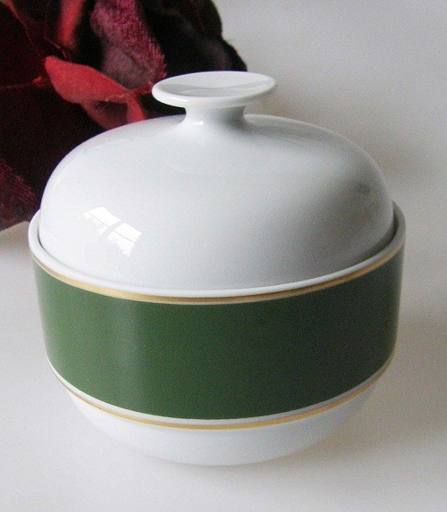 Rosenthal Duo Tonic olivgrün, goldrand Zuckerdose für 6 Pers.