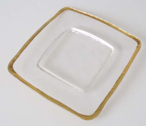 Glasteller eckig klein mit Goldrand 17 x 17 cm