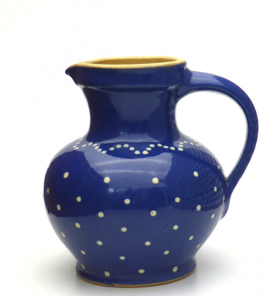 Keramik blau mit weissen Punkten kleiner Krug / Vase 10 cm